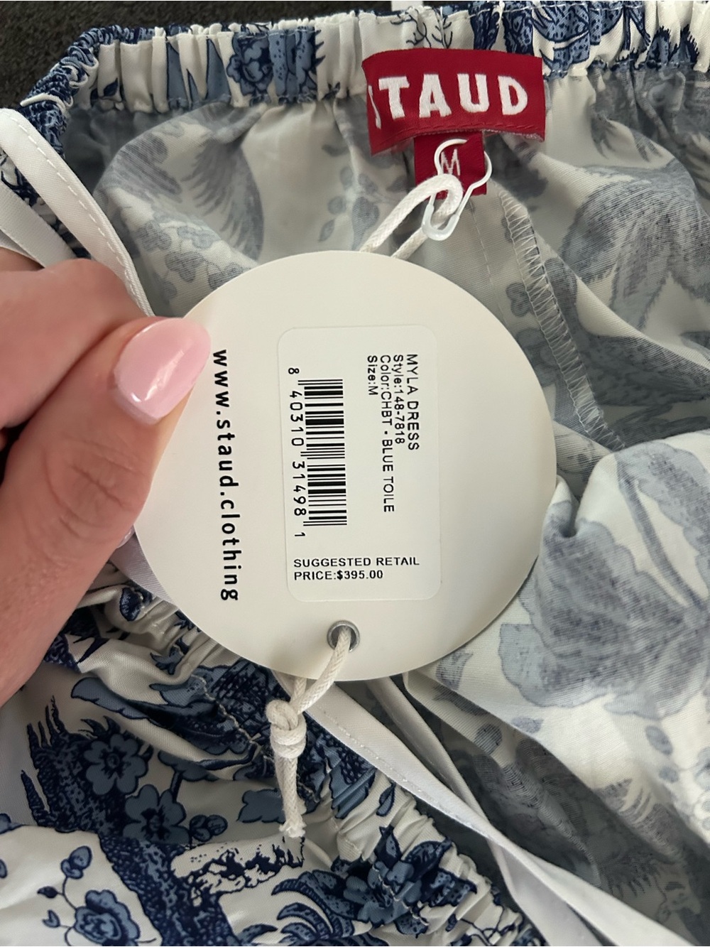 STAUD blue and white wrap dress - Picture 5 of 5